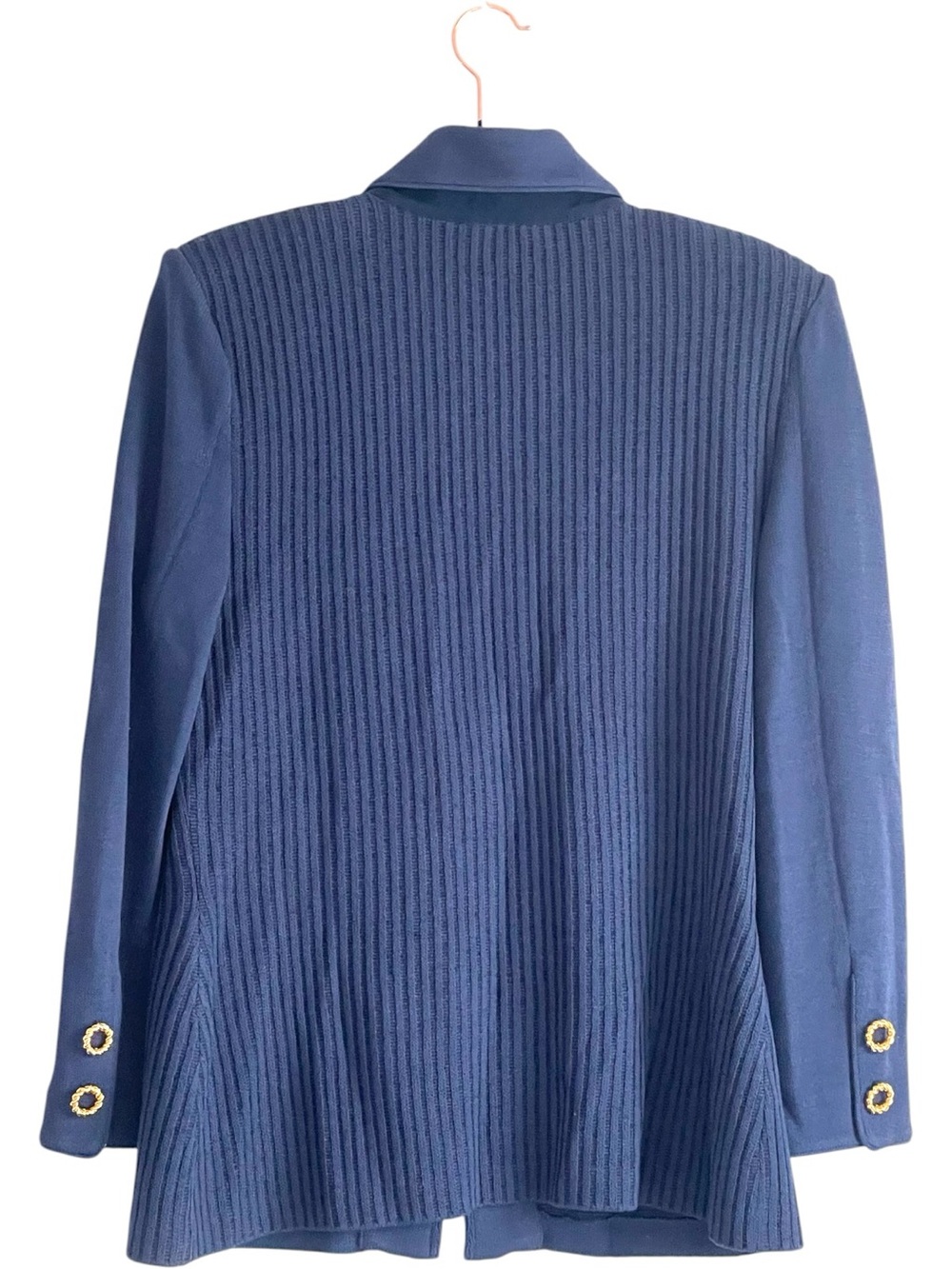 Vintage St John Collection Marie Gray Navy Knit Jacket Gold Hardware Sz 12 - Picture 3 of 5